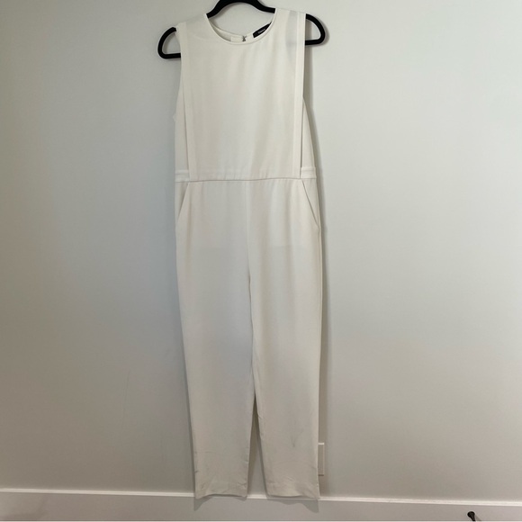 Theory Remaline Spiaggia Stretch Crepe Jumpsuit White Size 10 - Picture 2 of 9